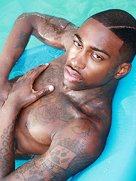 Pool plunge with Ebony muscle boy Rob